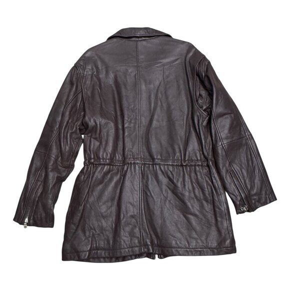 ANDREW MARC LEATHER Luxury Designer Brown Business Casual Coat Womens Large - Picture 4 of 7